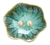 Petite assiette en céramique en forme de feuille pour bijoux, clés, bagues, bibelots, cadeaux, décoration de table de chevet, table, chambre (vert cristallin)