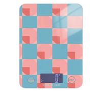 Petite balance de cuisine numérique à motif à carreaux bleu clair et rose pâle pour la cuisson des aliments 5 kg/5 g avec 4 unités pour la fabrication de savon, la cuisson (piles non incluses)