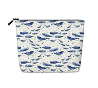 Petite baleine bleue nageant une trousse de maquillage de voyage polyvalente, idéale pour les routines quotidiennes et les voyages d'affaires, Noir , Taille unique, Trousse de toilette
