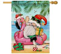 Petite bannière Bouée Père Noël Flamant Roses pour Noël d'été en bord de