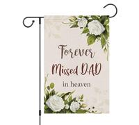 Petite bannière Cimetière commémoratif de fleurs pour papa toujours | regretté au paradis Drapeau Célébrations 12x18in Léger Bannière personnalisée Double Face Drapeau personnalisé
