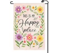 Petite bannière Fleurs épanouies, jardinage relaxant, lieu de bonheur, | slogan léger Drapeau Anniversaires 12x18in Résistant Aux Intempéries Drapeau Double Face Double Face Drapeau