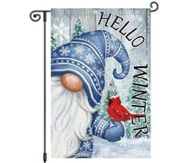 Petite bannière Gnome Cardinal Arbre enneigé Bonjour Hiver Noël Flag de | jardin Balcon 12x18in Résistant Aux Intempéries Bannière personnalisée Résistant à La Décoloration Drapeau de jardin