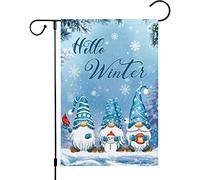 Petite bannière Gnome Flocon de Neige Vertical Bonjour Hiver Noël Flag de | jardin Célébrations 12x18in Léger Bannière personnalisée Résistant Aux Intempéries Drapeau de jardin Carnaval Balcon