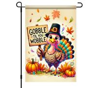 Petite bannière Poulet, citrouille et gourmandise jusqu'à plus soif pour | Thanksgiving Petit Pavillon Balcon 12x18in Résistant Aux Intempéries Drapeau de jardin Double Face Drapeau personnalisé