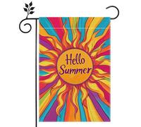 Petite bannière Soleil coloré Bonjour été à la ferme Pavillon de jardin | Carnaval 12x18in Imperméable bannière Double Face Drapeau personnalisé Anniversaires Balcon