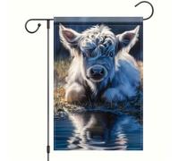 Petite bannière Vache des Highlands, animal de ferme, pâturage rustique,