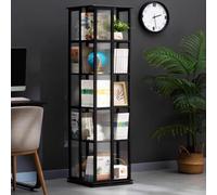 Petite bibliothèque d'angle rotative à 360 degrés à 5 niveaux en bambou, élégante et peu encombrante, pour enfants et adultes (noir, 151 cm)