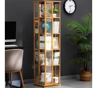 Petite bibliothèque d'angle rotative à 360 degrés à 5 niveaux en bambou pour enfants et adultes, finition naturelle, design peu encombrant
