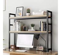 Petite bibliothèque de Bureau, Support de Rangement de Bureau Organisateur, étagère de Bureau en métal en Bois, Affichage à 2 Niveaux, for Salon Chambre à Coucher(Wood+Black,75x24x90cm)