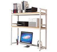 Petite Bibliothèque De Table À 2 Niveaux - Étagère De Rangement De Bureau Réglable, Présentoir Polyvalent En Bois Et Métal, Bibliothèque Ouverte Pour Bureau Et Chambre À Coucher(B,85X32X90cm)