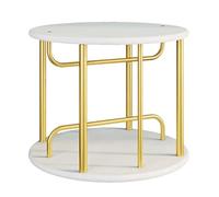 Petite bibliothèque ronde rotative en bois massif léger de luxe sur pied étagère de rangement créative de bureau (doré et blanc) - Parfait pour la maison et le bureau