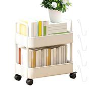 Petite Bibliothèque roulettes Mobile Chariot, Desserte À roulettes 2 Niveaux, avec 4 Crochets, Rangement Roulant, Chariot De Rangement Multifonction pour La Maison, L'école, La Buanderie