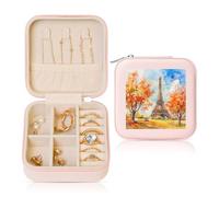 Petite boîte à bijoux aquarelle Tour Eiffel Automne Paris en cuir PU Organiseur de bijoux de voyage pour femmes filles Étui de rangement pour bagues, boucles d'oreilles, colliers et bracelets