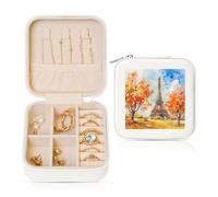 Petite boîte à bijoux aquarelle Tour Eiffel Automne Paris en cuir PU Organiseur de bijoux de voyage pour femmes filles Étui de rangement pour bagues, boucles d'oreilles, colliers et bracelets