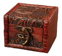 Petite boîte à bijoux carrée vintage en bois avec motif en relief en cuir pour cosmétiques et accessoires (D)