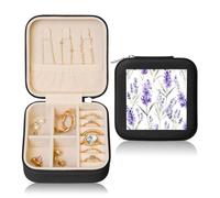 Petite boîte à bijoux de voyage en cuir synthétique avec motif floral violet pour femmes et filles - Étui de rangement pour bagues, boucles d'oreilles, colliers et bracelets