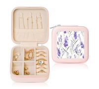 Petite boîte à bijoux de voyage en cuir synthétique avec motif floral violet pour femmes et filles - Étui de rangement pour bagues, boucles d'oreilles, colliers et bracelets