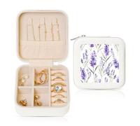 Petite boîte à bijoux de voyage en cuir synthétique avec motif floral violet pour femmes et filles - Étui de rangement pour bagues, boucles d'oreilles, colliers et bracelets
