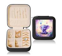 Petite boîte à bijoux éléphant violet en cuir synthétique pour femmes et filles - Étui de rangement pour bagues, boucles d'oreilles, colliers et bracelets
