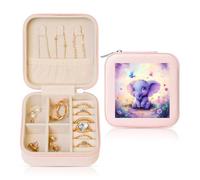 Petite boîte à bijoux éléphant violet en cuir synthétique pour femmes et filles - Étui de rangement pour bagues, boucles d'oreilles, colliers et bracelets