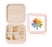 Petite boîte à bijoux en cuir synthétique aquarelle motif arbre quatre saisons pour femmes filles étui de rangement pour bagues, boucles d'oreilles, colliers et bracelets
