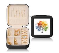 Petite boîte à bijoux en cuir synthétique aquarelle motif arbre quatre saisons pour femmes filles étui de rangement pour bagues, boucles d'oreilles, colliers et bracelets