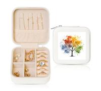 Petite boîte à bijoux en cuir synthétique aquarelle motif arbre quatre saisons pour femmes filles étui de rangement pour bagues, boucles d'oreilles, colliers et bracelets
