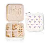 Petite boîte à bijoux en cuir synthétique avec cœur violet - Organiseur de bijoux de voyage pour femmes et filles - Étui de rangement pour bagues, boucles d'oreilles, colliers et bracelets