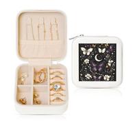 Petite boîte à bijoux en cuir synthétique avec motif papillon violet et marguerite - Organiseur de bijoux de voyage pour femmes et filles - Étui de rangement pour bagues, boucles d'oreilles, colliers