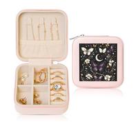 Petite boîte à bijoux en cuir synthétique avec motif papillon violet et marguerite - Organiseur de bijoux de voyage pour femmes et filles - Étui de rangement pour bagues, boucles d'oreilles, colliers