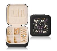 Petite boîte à bijoux en cuir synthétique avec motif papillon violet et marguerite - Organiseur de bijoux de voyage pour femmes et filles - Étui de rangement pour bagues, boucles d'oreilles, colliers