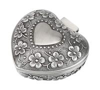 Petite Boîte à Bijoux en Métal Vintage Boîte à Bibelots en Forme de Cœur Boîte de Rangement pour Bijoux avec Motif de Fleurs pour Bagues Boucles D'oreilles Collier