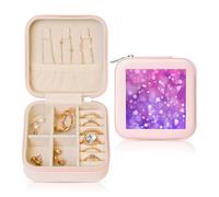 Petite boîte à bijoux Galaxy Dot rose violet brillant en cuir synthétique pour femmes filles étui de rangement pour bagues, boucles d'oreilles, colliers et bracelets