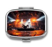 Petite boîte à pilules à 2 compartiments - Portable - Pour concert de rock - Imprimé - Pour poche ou sac à main - Pilulier en métal - Organiseur de vitamines