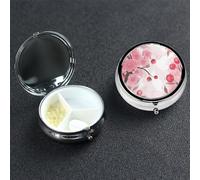 Petite boîte à pilules à 3 compartiments - Motif floral de cerises roses - Pour poche ou sac à main - Organisateur de pilules décoratif en métal - Portable - Pilulier de voyage rond - Cadeau unique