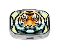 Petite boîte à pilules carrée en forme de tête de tigre, peut être mise dans un portefeuille ou une poche pour ranger une variété de petits objets