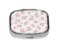 Petite boîte à pilules carrée en métal avec 2 compartiments - Motif roses roses