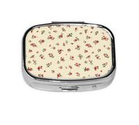 Petite boîte à pilules carrée en métal avec 2 compartiments - Motif roses rouges et feuilles vertes - Pour vitamines et médicaments