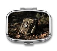 Petite boîte à pilules de chasse camouflage pour sac à main, pilulier en métal 2 compartiments compact portable pour vitamines, huiles de poisson
