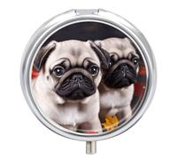 Petite boîte à pilules de voyage à 3 compartiments avec miroir résistant à l'humidité - Boîte de rangement de médicaments ronde pour chiots et carlin