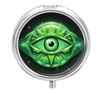 Petite boîte à pilules de voyage à 3 compartiments avec miroir résistant à l'humidité, étui à pilules vert mauvais œil portable de poche organisateur de médicaments rond boîte de rangement de