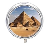 Petite boîte à pilules de voyage à 3 compartiments avec miroir résistant à l'humidité Pyramide de l'Égypte antique Portable Poche Organisateur de médicaments Boîte de rangement ronde pour vitamines