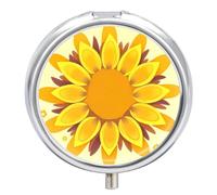 Petite boîte à pilules de voyage à 3 compartiments avec miroir résistant à l'humidité - Tournesol - Portable - Organiseur de médicaments rond - Boîte de rangement pour vitamines