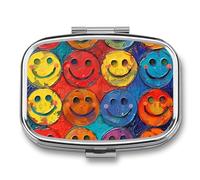 Petite boîte à pilules de voyage portable avec 2 compartiments colorés Smiley Visage de poche pour pilules de poisson Huile de poisson Organisateur de médicaments Organiseur de vitamines