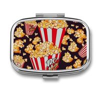 Petite boîte à pilules de voyage portable avec 2 compartiments - Imprimé pop-corn - Boîte à pilules de poche pour huile de poisson - Organisateur de médicaments et de vitamines