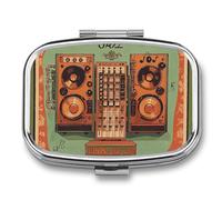 Petite boîte à pilules de voyage portable avec 2 compartiments pour matériel de musique jazz avec fond vintage - Boîte à pilules de poche pour huile de poisson - Organisateur de médicaments mignon