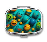Petite boîte à pilules de voyage portable avec 2 compartiments Smiley Face Poche Pilules Conteneur d'huile de poisson mignon Organisateur de médicaments Organiseur de vitamines