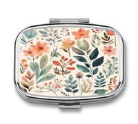 Petite boîte à pilules en métal à 2 compartiments pour sac à main et huiles de poisson - Motif fleurs aquarelle