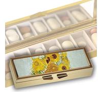 Petite boîte à pilules FridolinEdition pour 7 jours - En métal - Dimensions : environ 10,1 × 3,5 × 1,7 cm, intérieur avec miroir - Motif tournesols